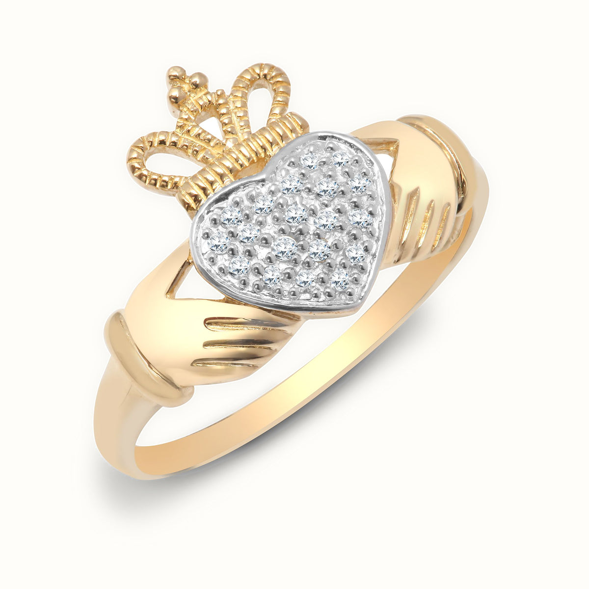 9ct Yellow Gold Natural Diamond Claddagh Ring