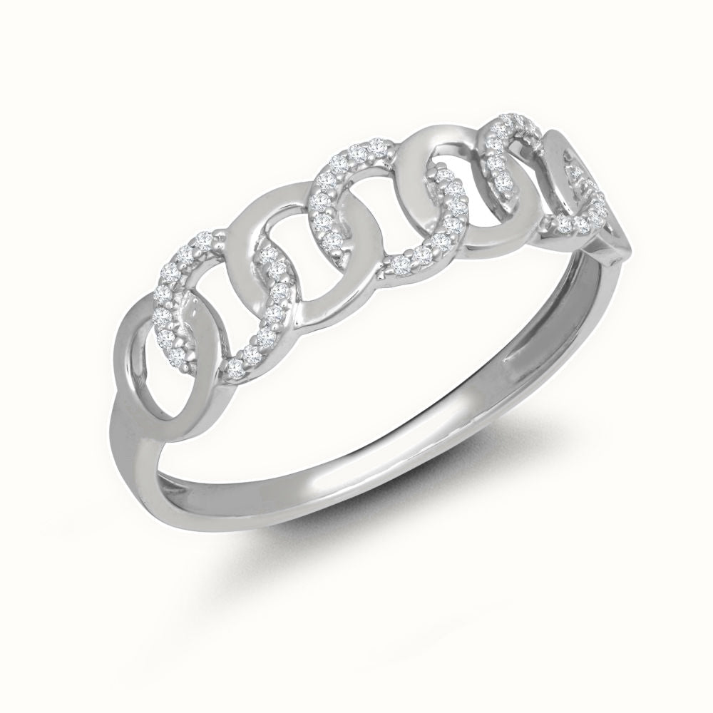 9ct White Gold 0.06cts Natural Diamond Interlinked Circle Ring
