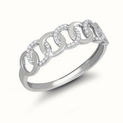 9ct White Gold 0.06cts Natural Diamond Interlinked Circle Ring
