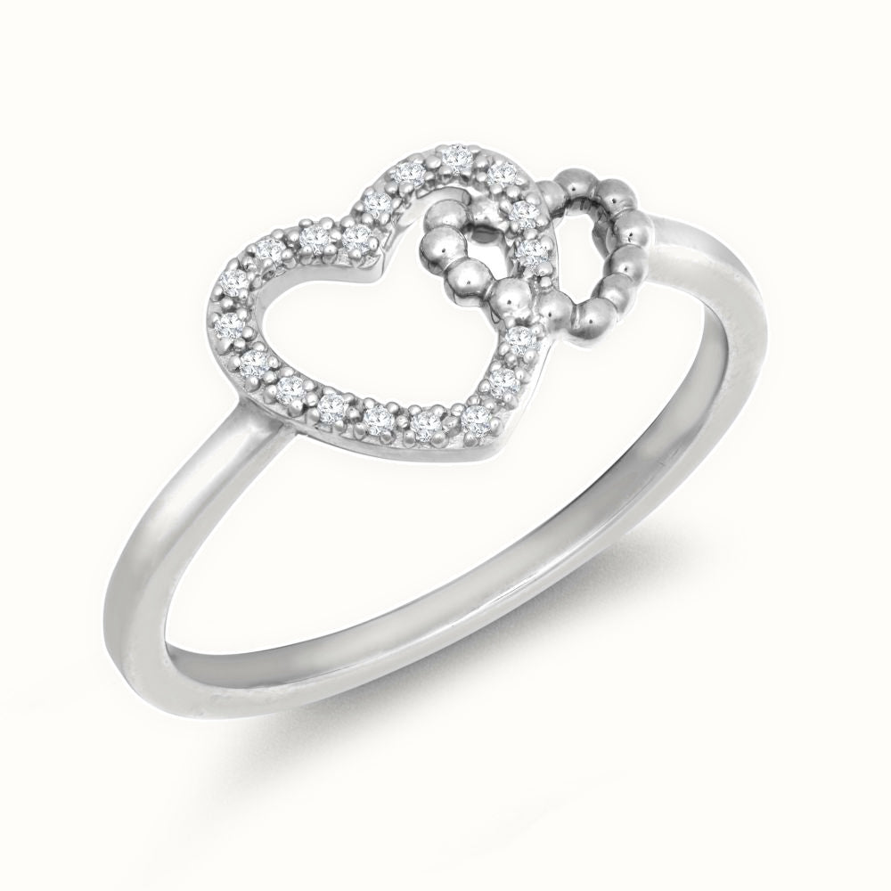 9ct White Gold 0.05cts Natural Diamond Double Heart Ring
