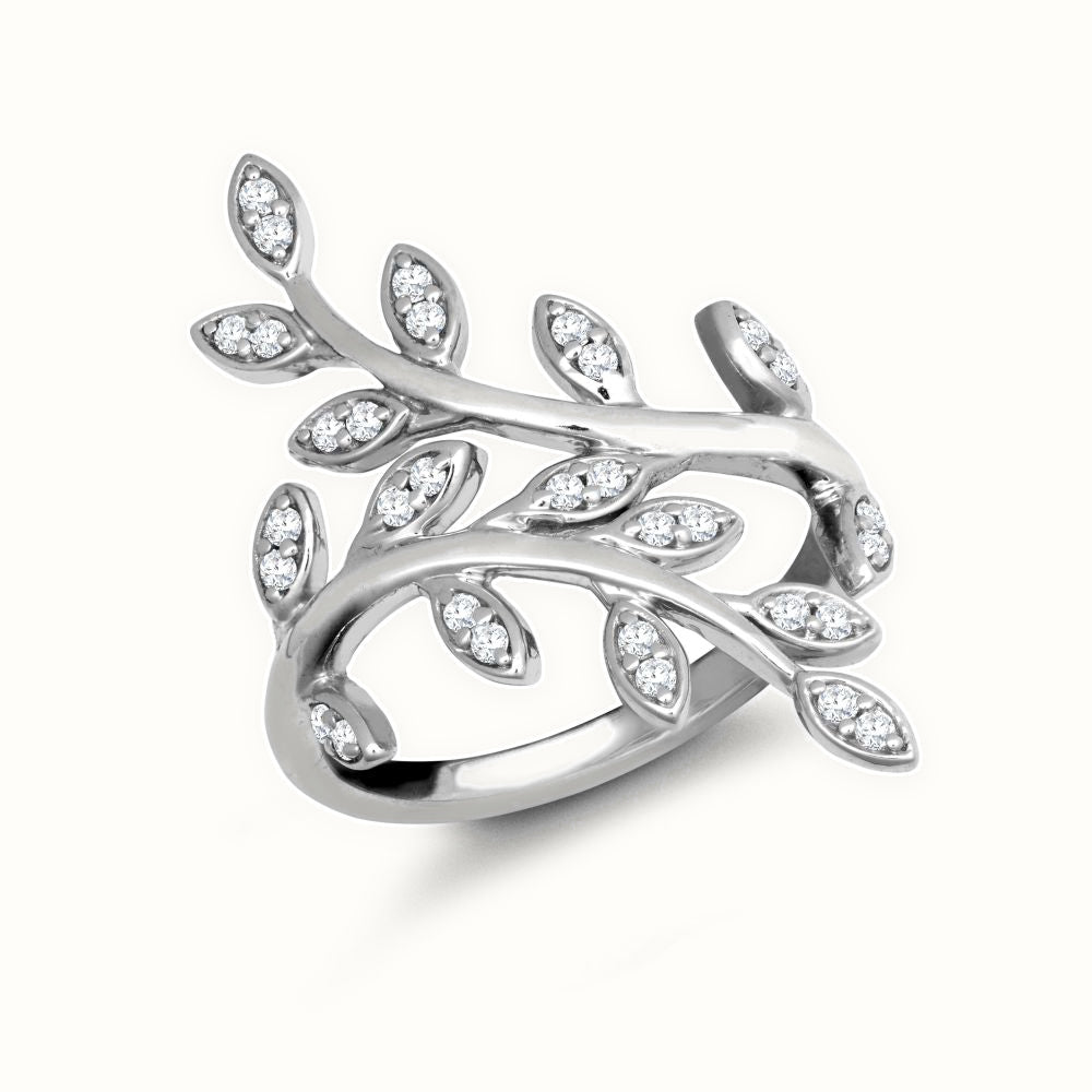 9ct White Gold 0.25cts Natural Diamond Leaf Ring