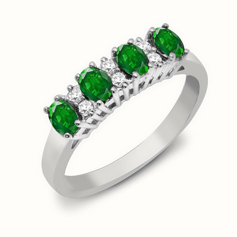 9ct Gold Natural Diamond 12pts & Emerald 80pts Ring — Delan Jewellers
