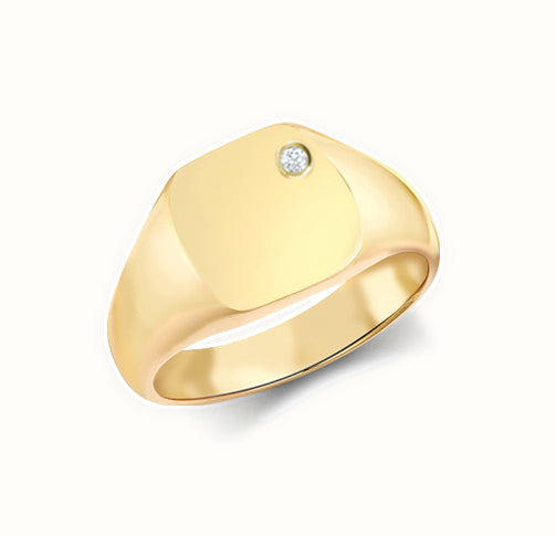 9ct Yellow Gold 0.06cts Diamonds Flush-set Cushion Signet Ring