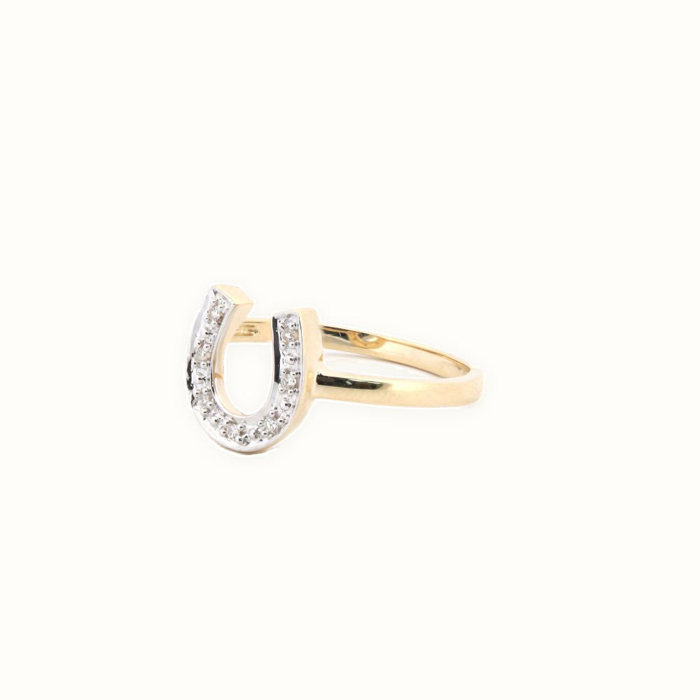 9ct Yellow 0.04ct Natural Diamond Horseshoe Ring