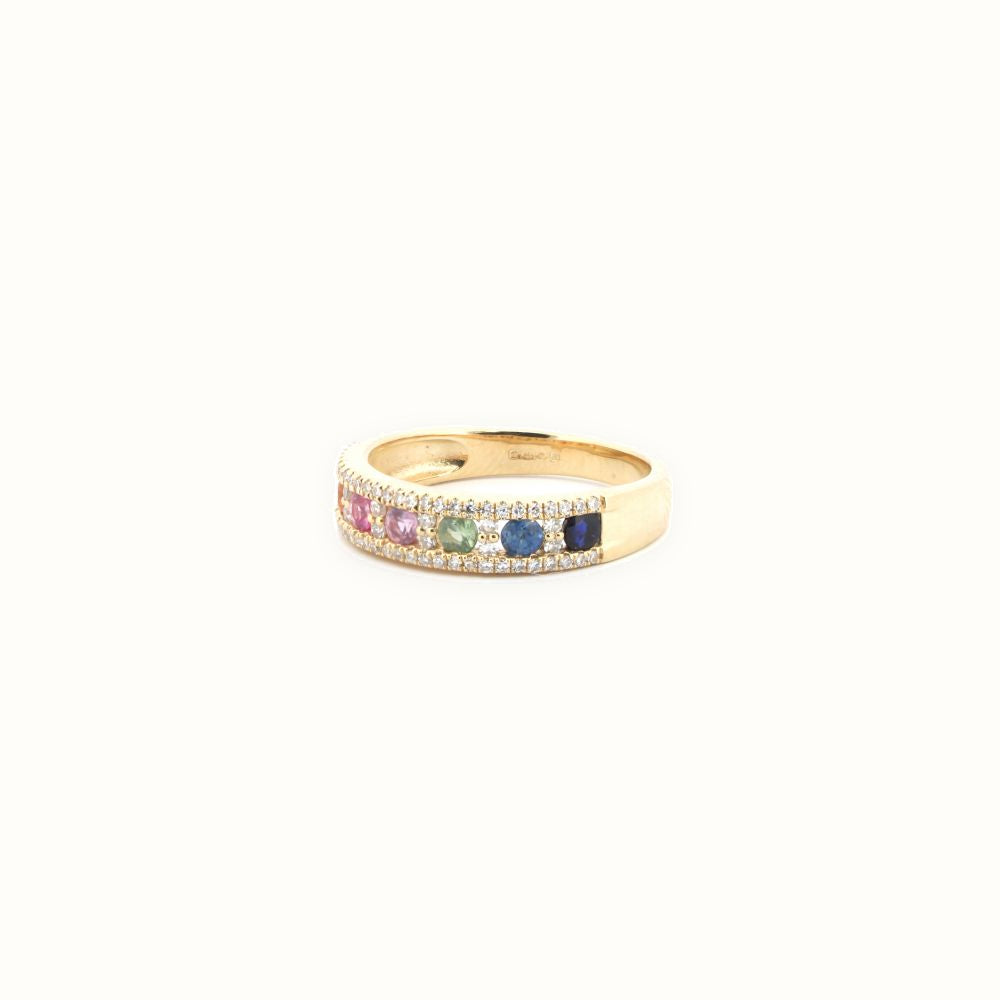 9ct Yellow 0.25ct Dia, 0.62ct Rainbow Saph Ring