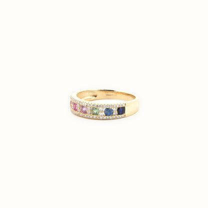 9ct Yellow 0.25ct Dia, 0.62ct Rainbow Saph Ring