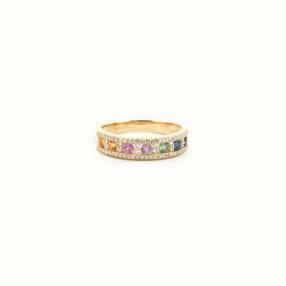 9ct Yellow 0.25ct Dia, 0.62ct Rainbow Saph Ring