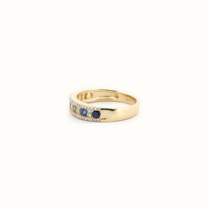 9ct Yellow 0.25ct Dia, 0.62ct Rainbow Saph Ring