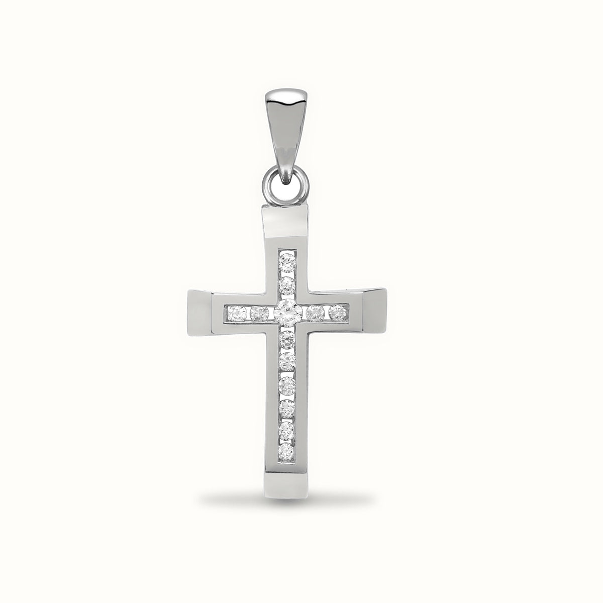 9ct White Gold Natural Diamond Cross