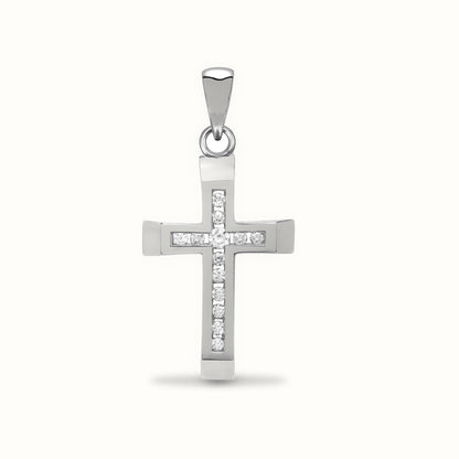 9ct White Gold Natural Diamond Cross