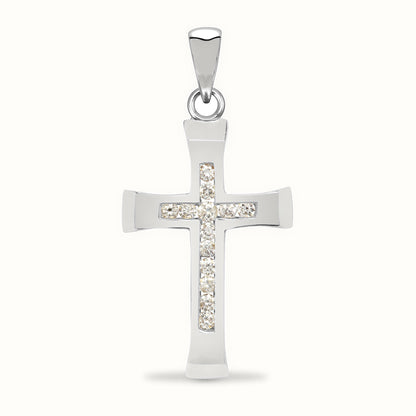 9ct White Gold Natural Diamond Cross