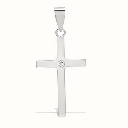 9ct White Gold Natural Diamond Cross