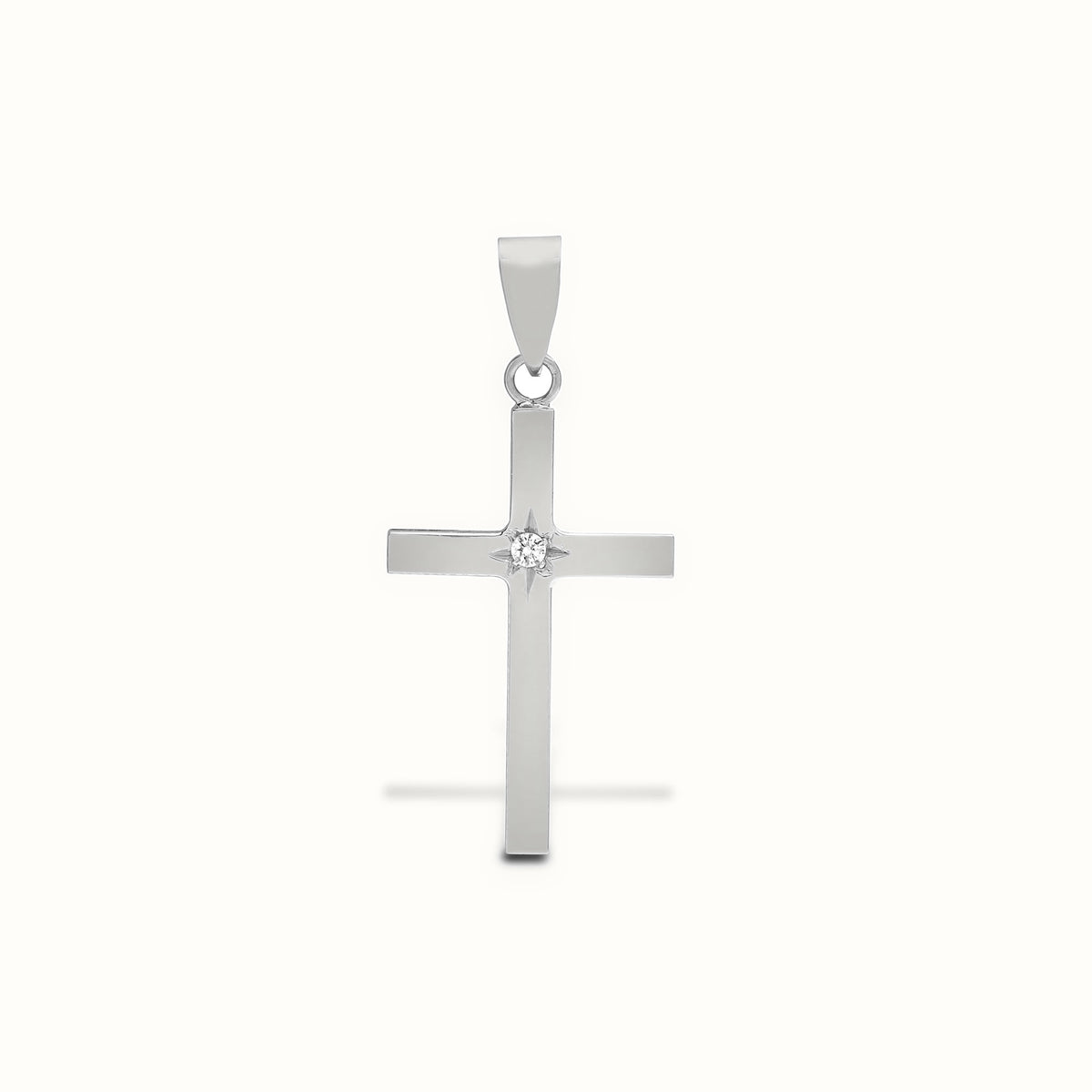 9ct White Star Set Natural Diamond Cross