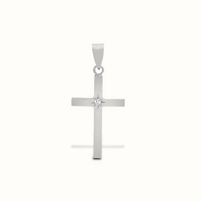 9ct White Star Set Natural Diamond Cross