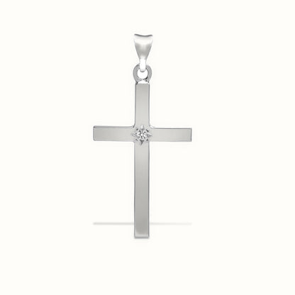 9ct White Star Set Natural Diamond Cross