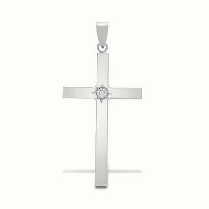 9ct White Star Set Natural Diamond Cross