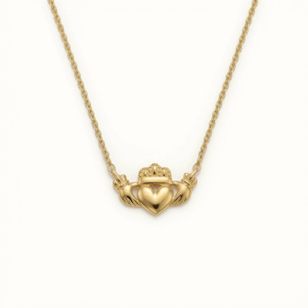 9ct Yellow Gold Claddagh Heart Pendant Necklace