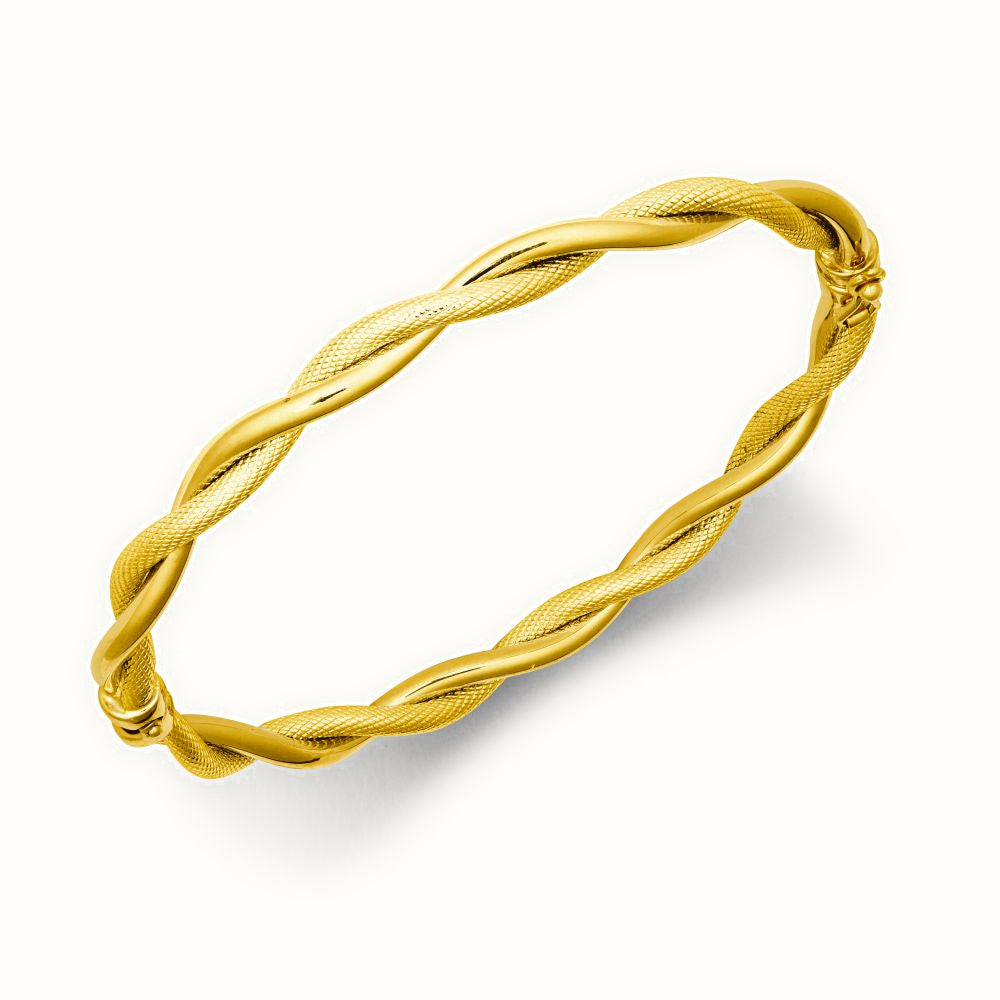 9ct Yellow Gold Polished & Mesh Twist Bangle