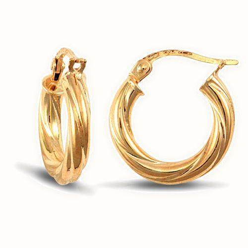 9ct yellow gold round-tube twisted creole Hoop Earrings