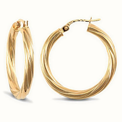 9ct yellow gold round-tube twisted creole Hoop Earrings