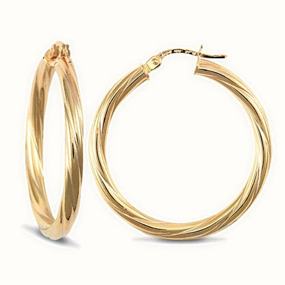 9ct yellow gold round-tube twisted creole Hoop Earrings