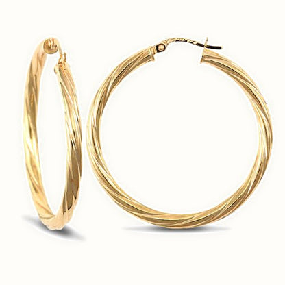 9ct yellow gold round-tube twisted creole Hoop Earrings