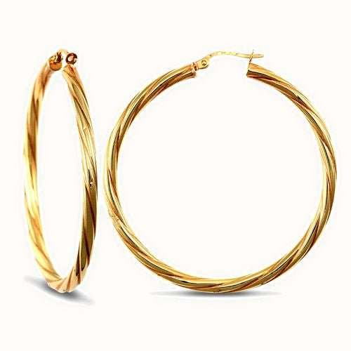 9ct yellow gold round-tube twisted creole Hoop Earrings