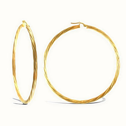 9ct yellow gold round-tube twisted creole Hoop Earrings