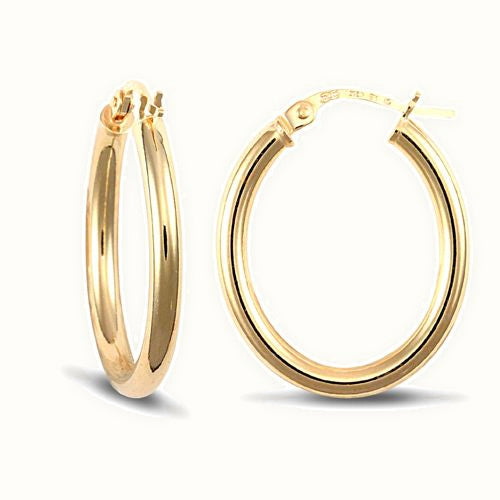 9ct yellow gold polished oval shaped creole Hoop Earrings