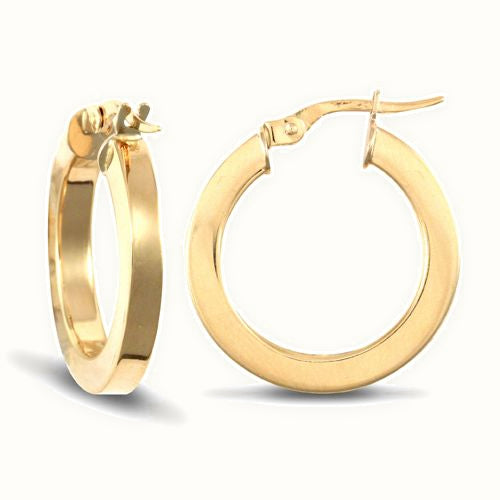 9ct Yellow Plain Square Tube Hoop Earrings