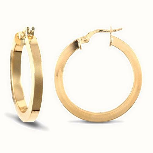 9ct Yellow Plain Square Tube Hoop Earrings