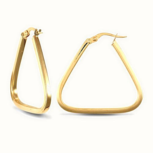 9ct yellow gold square tube triangle shape hoop creole earrings