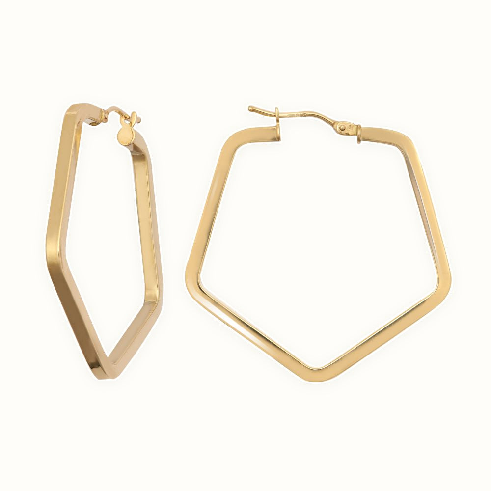 9ct yellow gold square tube hexagon shape hoop creole earrings
