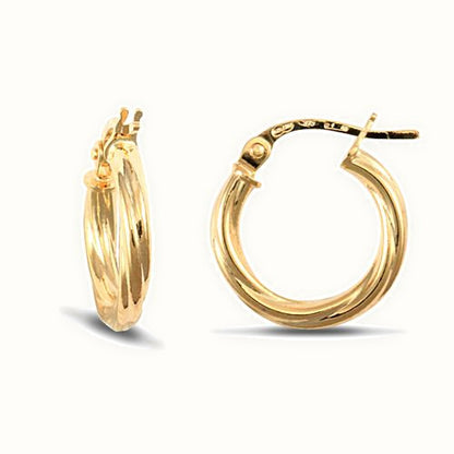 9ct yellow gold 2.5mm round-tube twisted creole Hoop Earrings