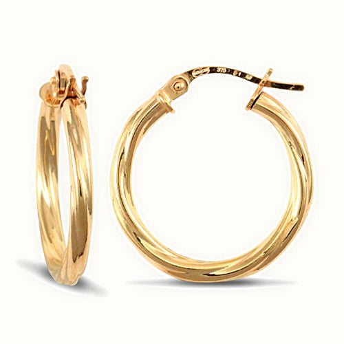 9ct yellow gold 2.5mm round-tube twisted creole Hoop Earrings