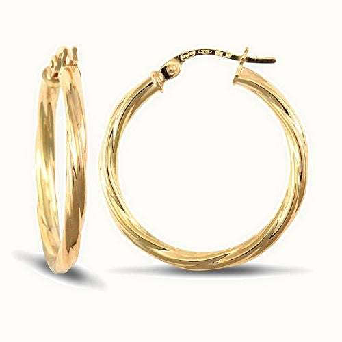 9ct yellow gold 2.5mm round-tube twisted creole Hoop Earrings