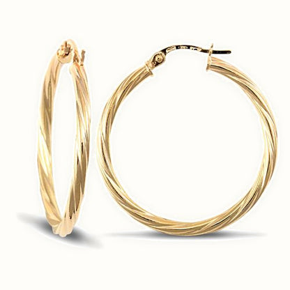 9ct yellow gold 2.5mm round-tube twisted creole Hoop Earrings