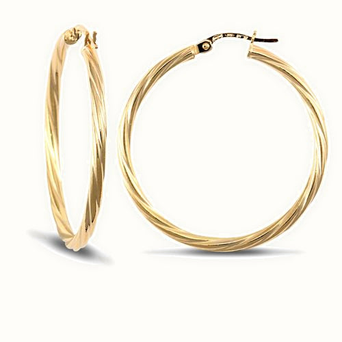 9ct yellow gold 2.5mm round-tube twisted creole Hoop Earrings