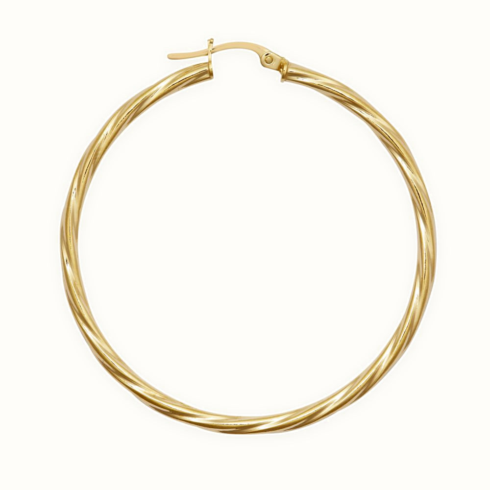 9ct yellow gold 2.5mm round-tube twisted creole Hoop Earrings