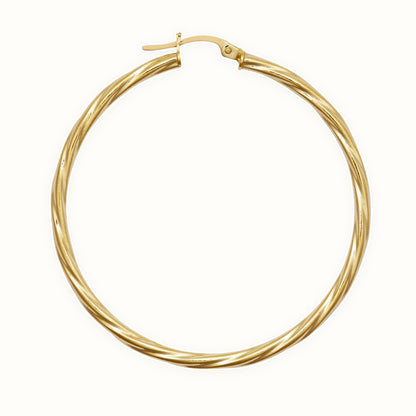 9ct yellow gold 2.5mm round-tube twisted creole Hoop Earrings
