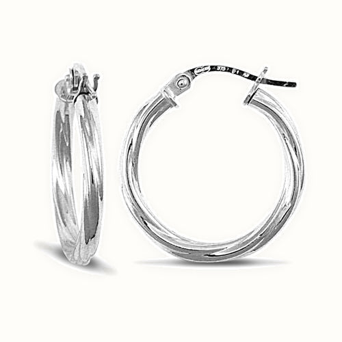 9ct white gold 2.5mm round-tube twisted creole Hoop Earrings