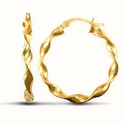 9ct yellow gold super light polished c candy twist creole Hoop Earrings