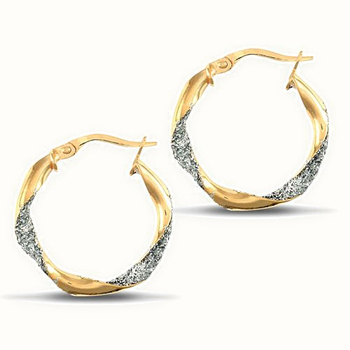 9ct yellow and white gold plain frost creole Hoop Earrings