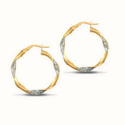 9ct yellow and white gold plain frost creole Hoop Earrings