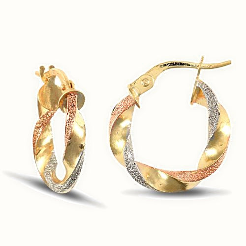 9ct 3 tri-colour gold creole Hoop Earrings