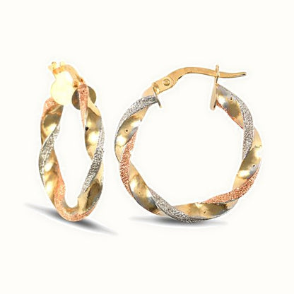 9ct 3 tri-colour gold creole Hoop Earrings