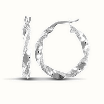 9ct white gold polished frost creole Hoop Earrings