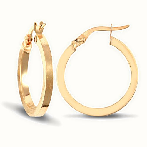 9ct yellow gold square tube creole Hoop Earrings