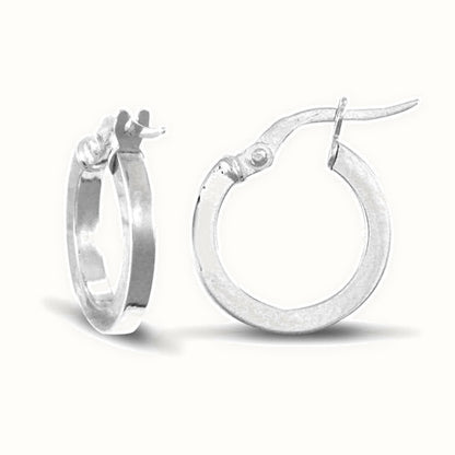 9ct white gold square tube creole Hoop Earrings