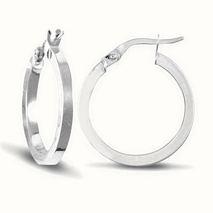 9ct white gold square tube creole Hoop Earrings